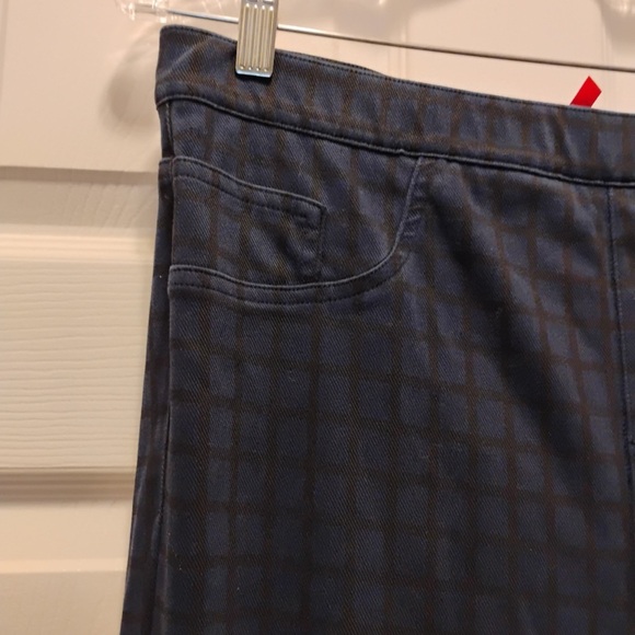 Spanx Black Blue Checkered Stretch Pull On Skinny Pants Jeggings Size XL - Picture 2 of 7